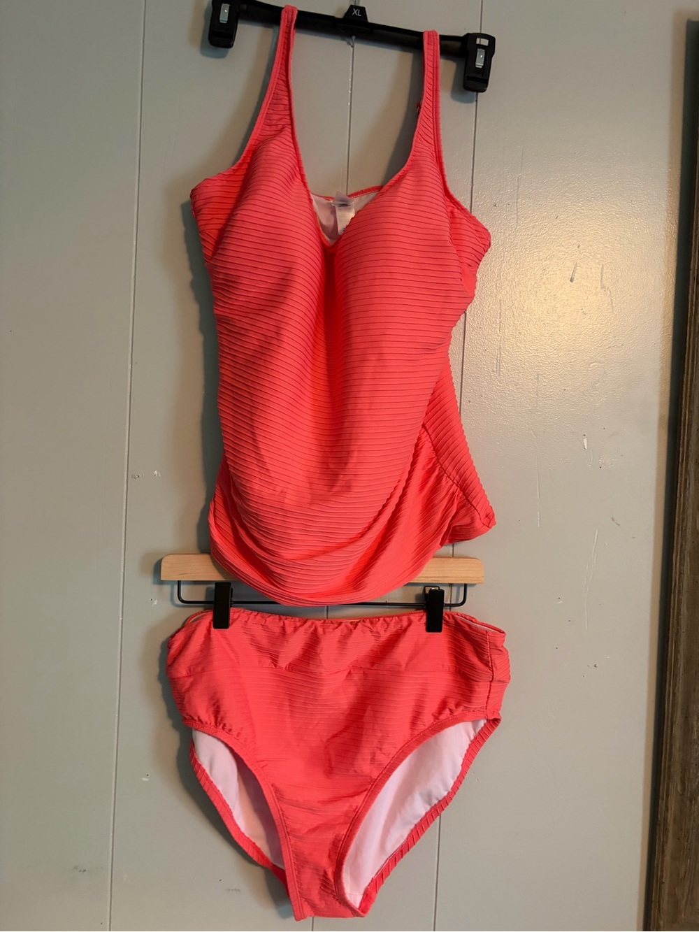 Womens’ Coral Pink Tank One-Piece Swimsuit with Matching Bottoms